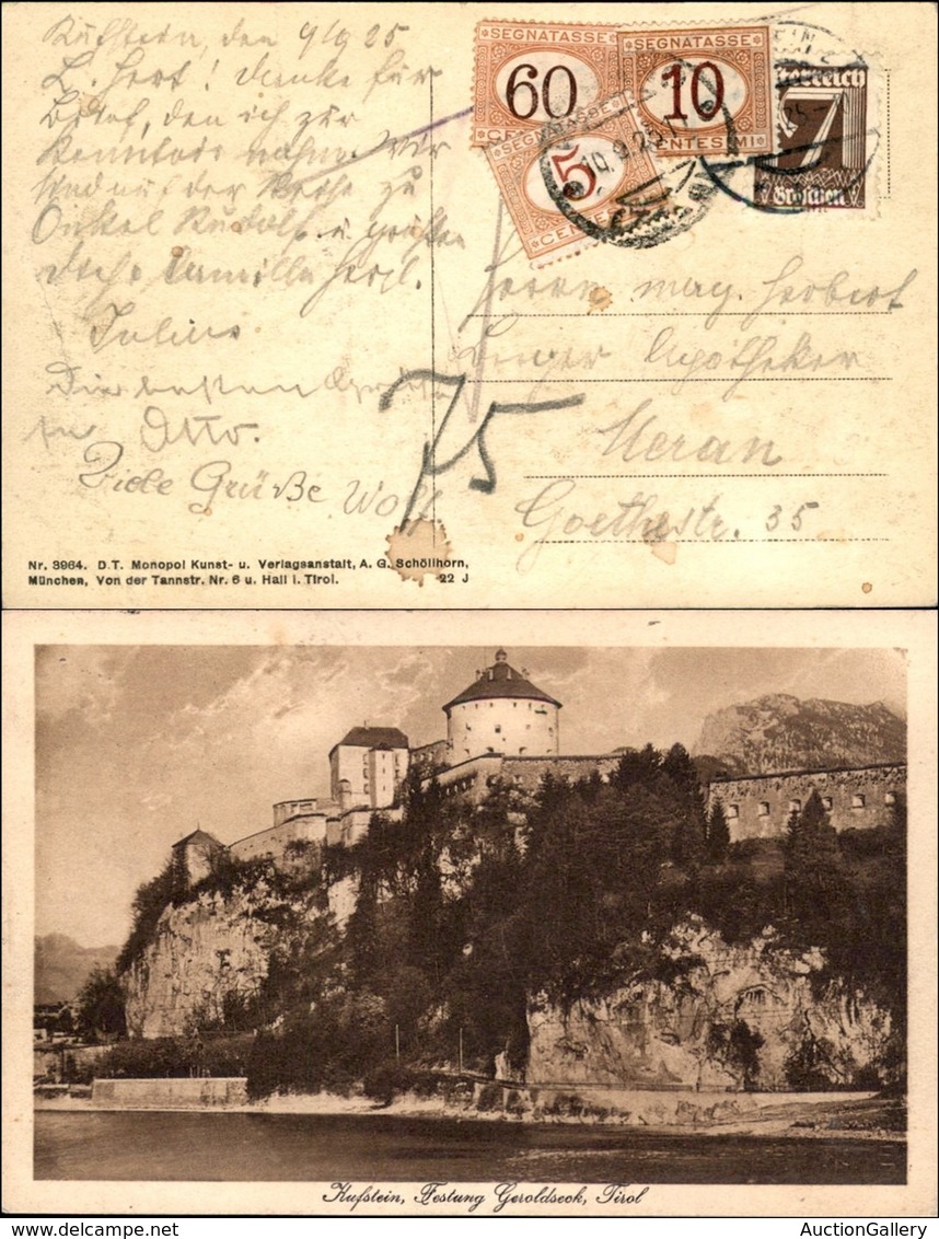 AUSTRIA - Cartolina Affrancata Con 7 Gr (453) Da Vienna A Merano Del 10.9.25 - Tassata In Arrivo (20/21 + 33) - Other & Unclassified