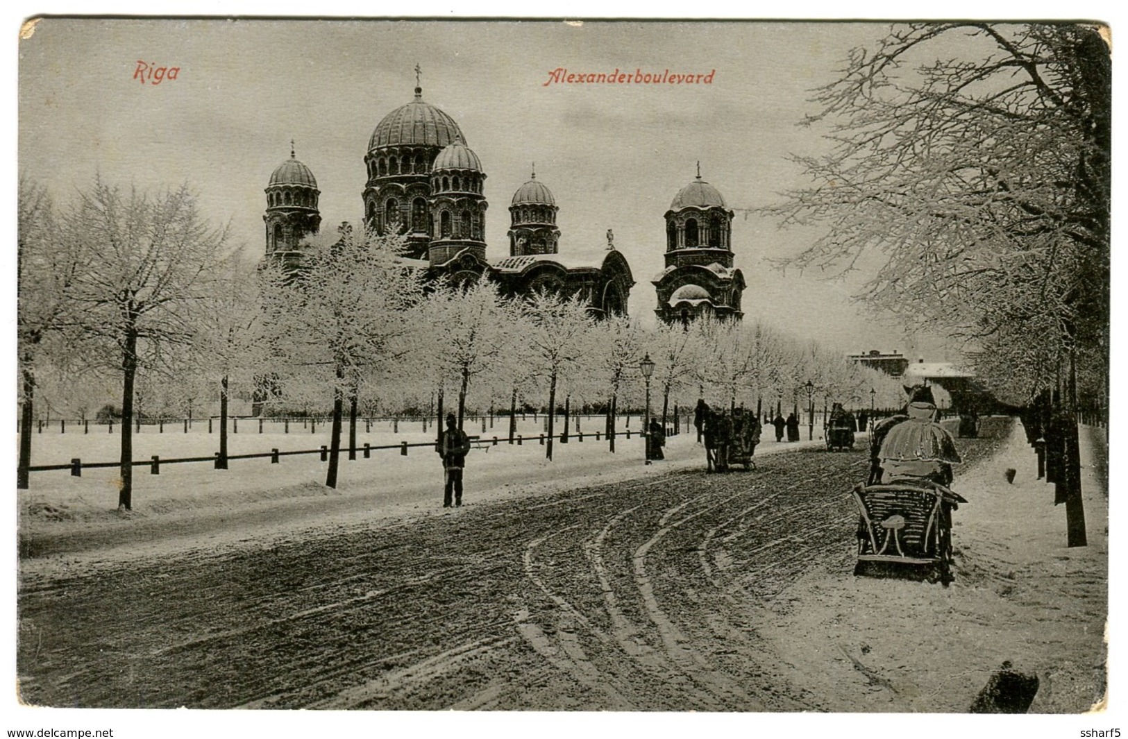 RIGA In WINTER Alexander Boulevard With Streetlife And Sledge.C. 1908 - Letonia