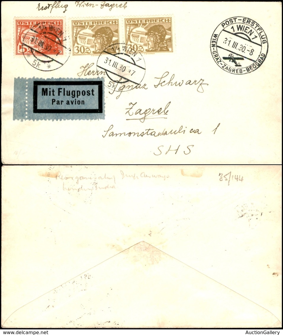 AUSTRIA - 1930 (31 Marzo) - Wien Zagreb - Aerogramma Del Volo - Other & Unclassified