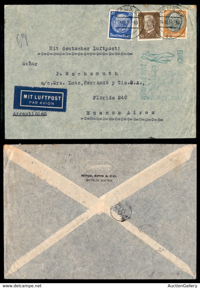 GERMANIA - 1934 (14 Dicembre) - Europa Sud Amerika Weihnachten - Aerogramma Da Berlino A Buenos Aires - Otros & Sin Clasificación