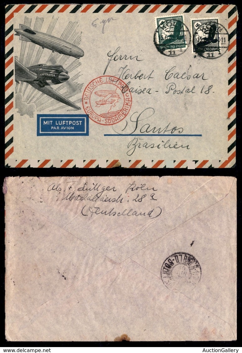 GERMANIA - 1935 (13 Giugno) - Europa Sud Amerika - Aerogramma Da Colonia A Santos - Otros & Sin Clasificación