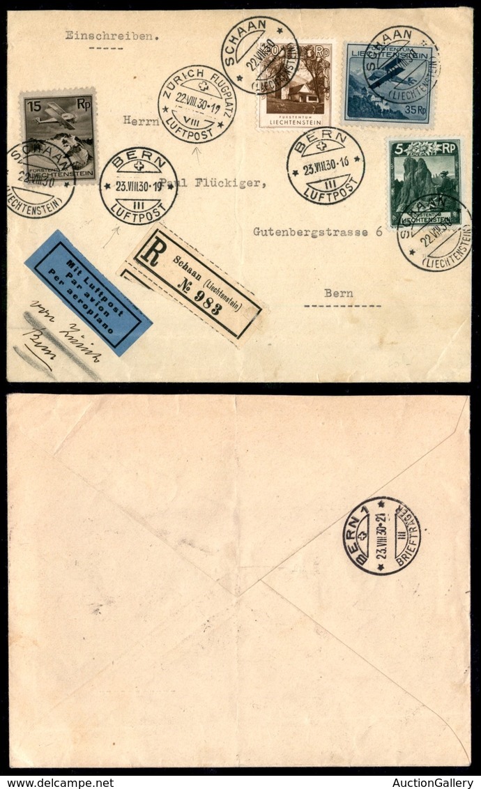 LIECHTENSTEIN - 1930 (22 Agosto) - Aerogramma Da Schaan A Berna Via Zurigo - Other & Unclassified