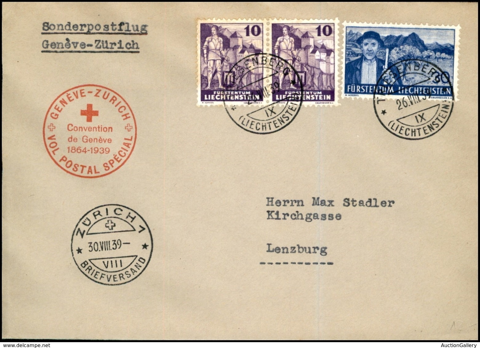 LIECHTENSTEIN - 1939 (30 Agosto) - Ginevra Zurigo - Aerogramma Dal Liechtenstein - Other & Unclassified