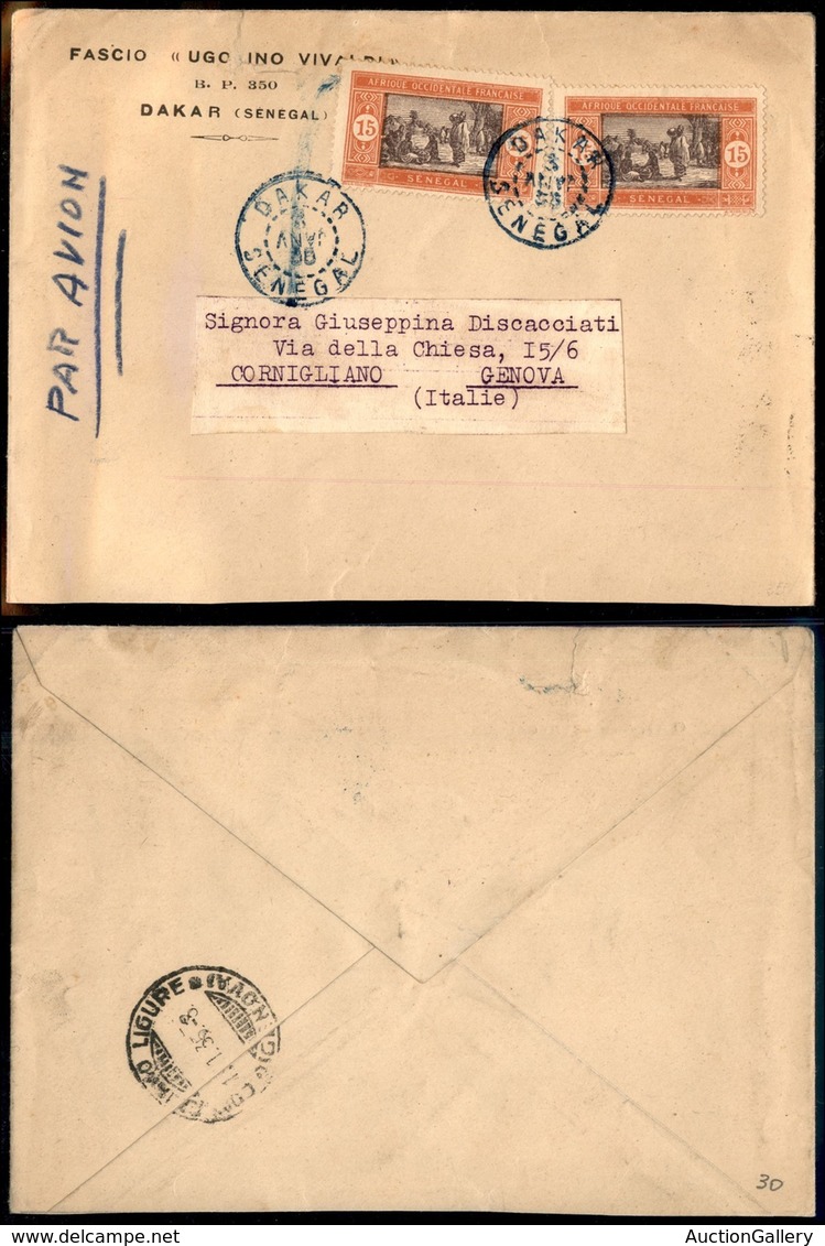 AFRICA OCCIDENTALE FRANCESE - Due 15 Cent Senegal (58) - Aerogramma Da Dakar A Genova Del 3.1.35 - Sonstige & Ohne Zuordnung