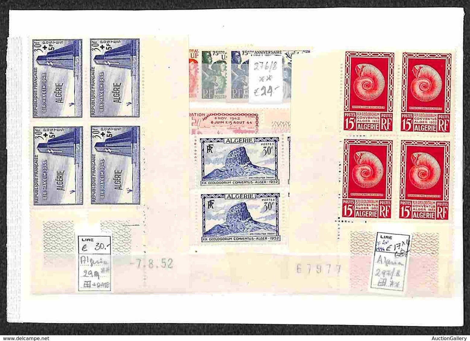 ALGERIA - 1949/1954 - Lotto Di 16 Francobolli In Serie Complete E Quartine Angolo Di Foglio - Gomma Integra - Sonstige & Ohne Zuordnung