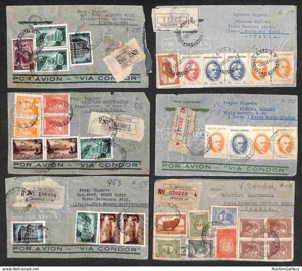 ARGENTINA - 1937/1939 - Via Candor - 6 Aerogrammi Raccomandati Da Buenos Aires Per L’Italia - Affrancature Multiple Del  - Andere & Zonder Classificatie