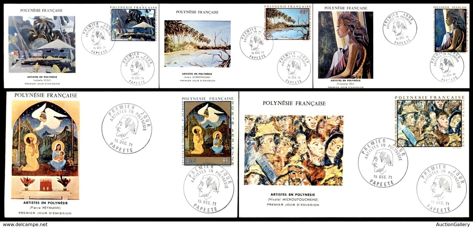 POLINESIA FRANCESE - 1971 - Artisti Polinesiani (145/149) - Serie Completa - 5 FDC 15.12.71 - Sonstige & Ohne Zuordnung