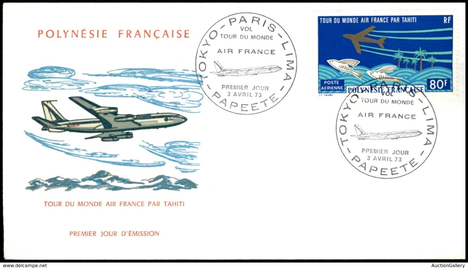 POLINESIA FRANCESE - 1973 - 80 Fr Air France (165) - FDC 3.4.73 - Sonstige & Ohne Zuordnung