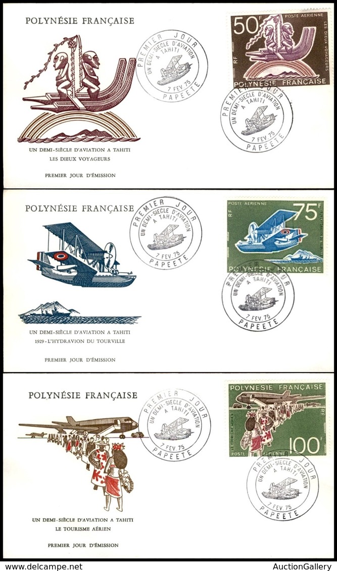 POLINESIA FRANCESE - 1975 - 50 Anni Aviazione Tahiti (192/194) - Serie Completa - 3 FDC 7.2.75 - Autres & Non Classés