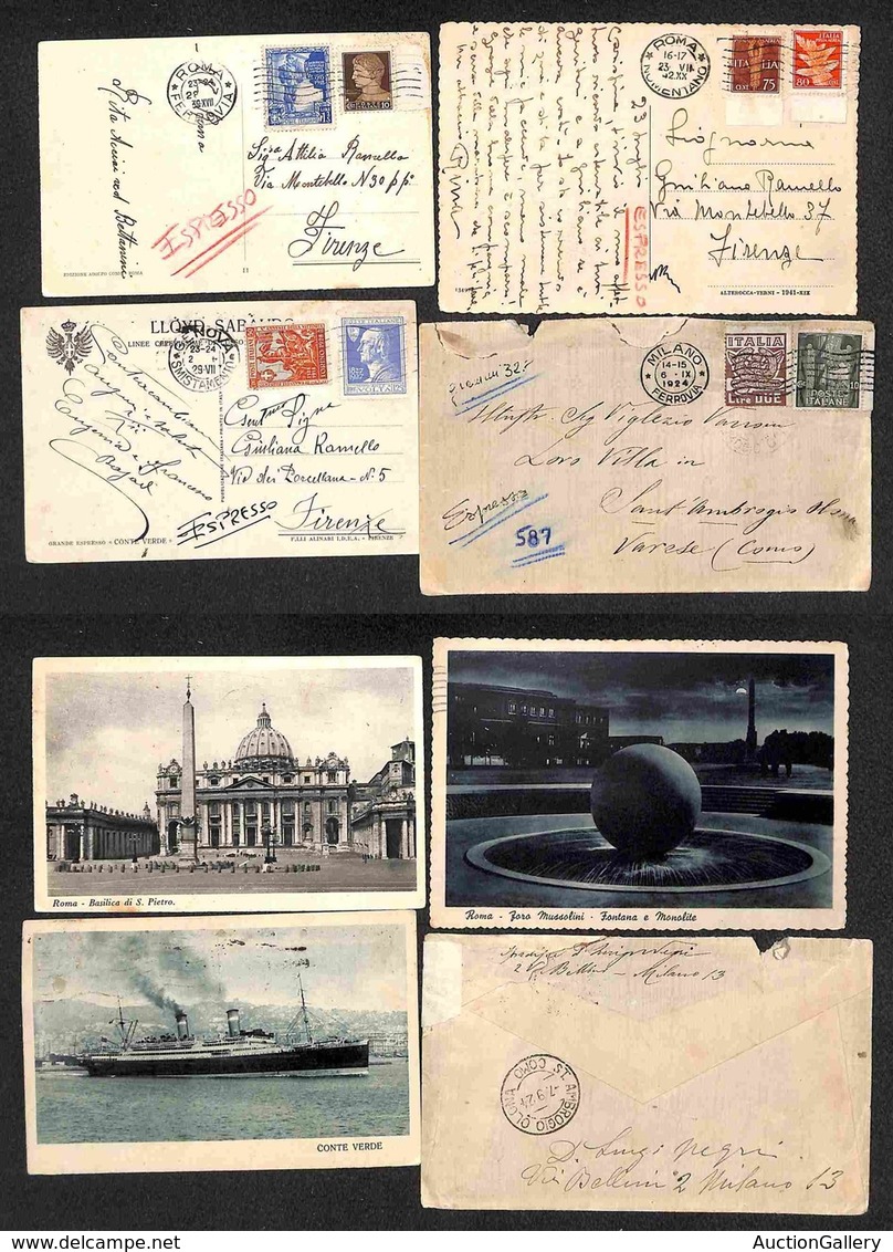 REGNO - 1924/1942 - Lotto Di 3 Cartoline + 1 Busta Con Affrancature Del Periodo - Da Esaminare - Other & Unclassified