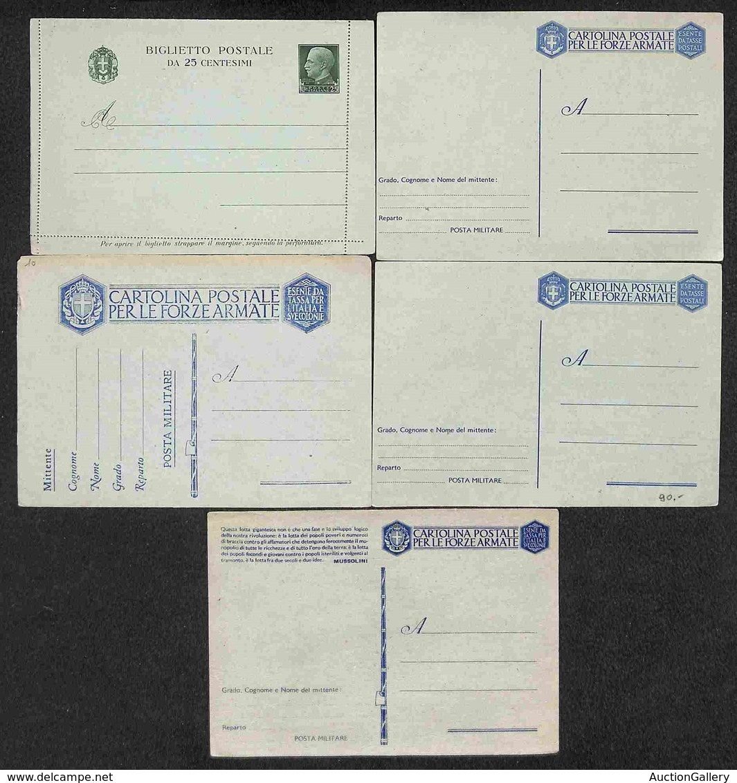 REGNO - 1940/1944 - Piccolo Insieme Di 4 Cartoline Postali + 1 Biglietto Postale Del Periodo - Nuovi - Andere & Zonder Classificatie