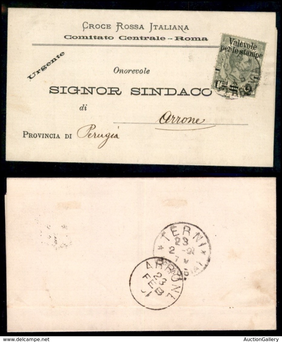 Regno - Posta Ordinaria - 2 Cent Su 10 (50) Su Piego Da Roma A Perugia Del 22.2.91 - Other & Unclassified