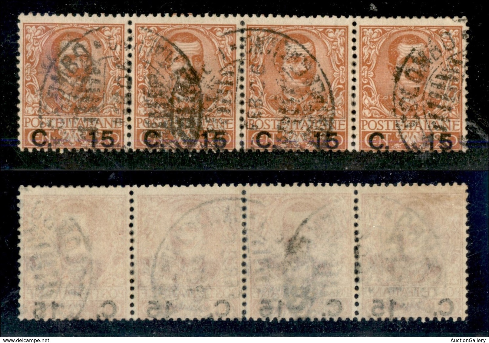 Regno - Posta Ordinaria - Colombo Piroscafo Postale Italiano – Striscia Di 4 Del 15 Cent Su 20 Floreale (79) Con Leggero - Otros & Sin Clasificación