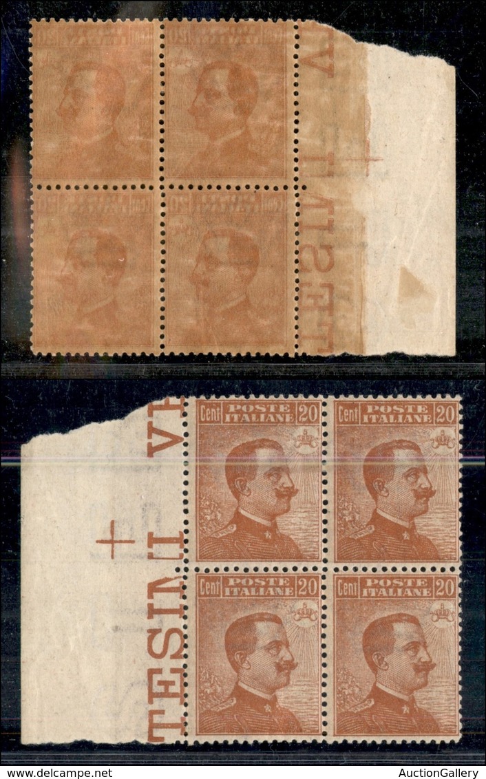 Regno - Posta Ordinaria - 1917/1920 - Quartina Del 20 Cent Michetti (109m) - Decalco Della Stampa - Bordo Di Foglio - Go - Other & Unclassified