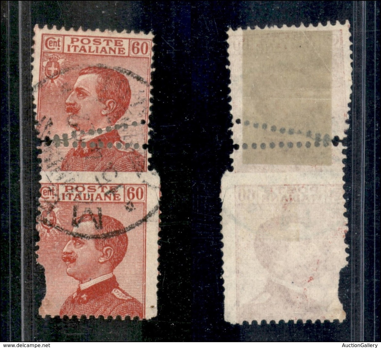 Regno - Posta Ordinaria - 1918 - 60 Cent Michetti (111) - Coppia Verticale Ricongiunta - Dentellatura Centrale Anomala P - Altri & Non Classificati