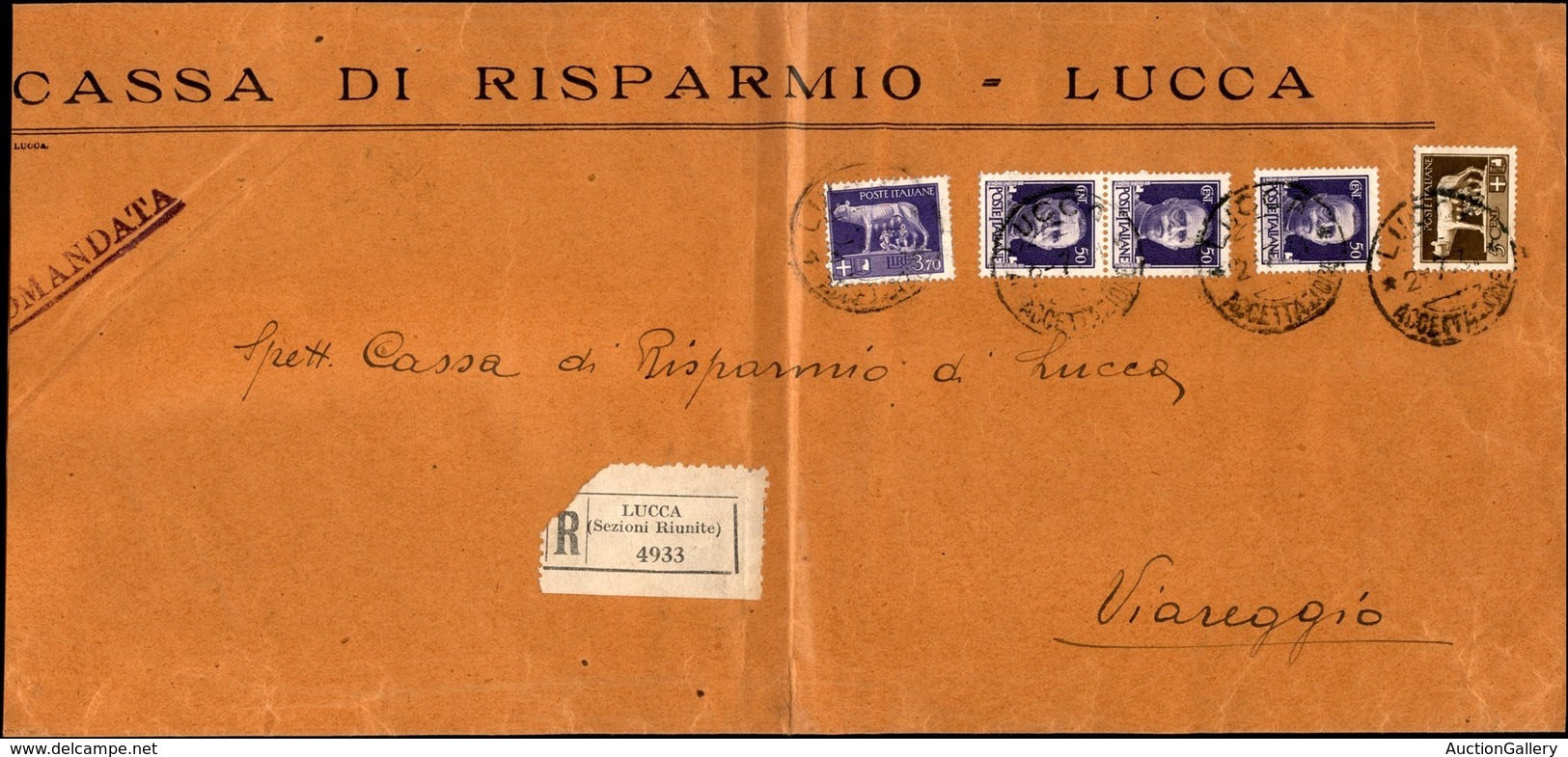 Regno - Posta Ordinaria - Imperiale (243+ Tre 251 + 256A) - Raccomandata Da Lucca A Viareggio Del 2.7.31 - Other & Unclassified