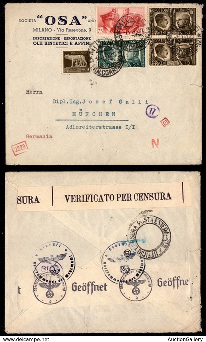 Regno - Posta Ordinaria - Busta Affrancata Per 1.25 Lire (243+452 Coppia+454+456) Da Milano Per Monaco Del 7.11.41 - Other & Unclassified