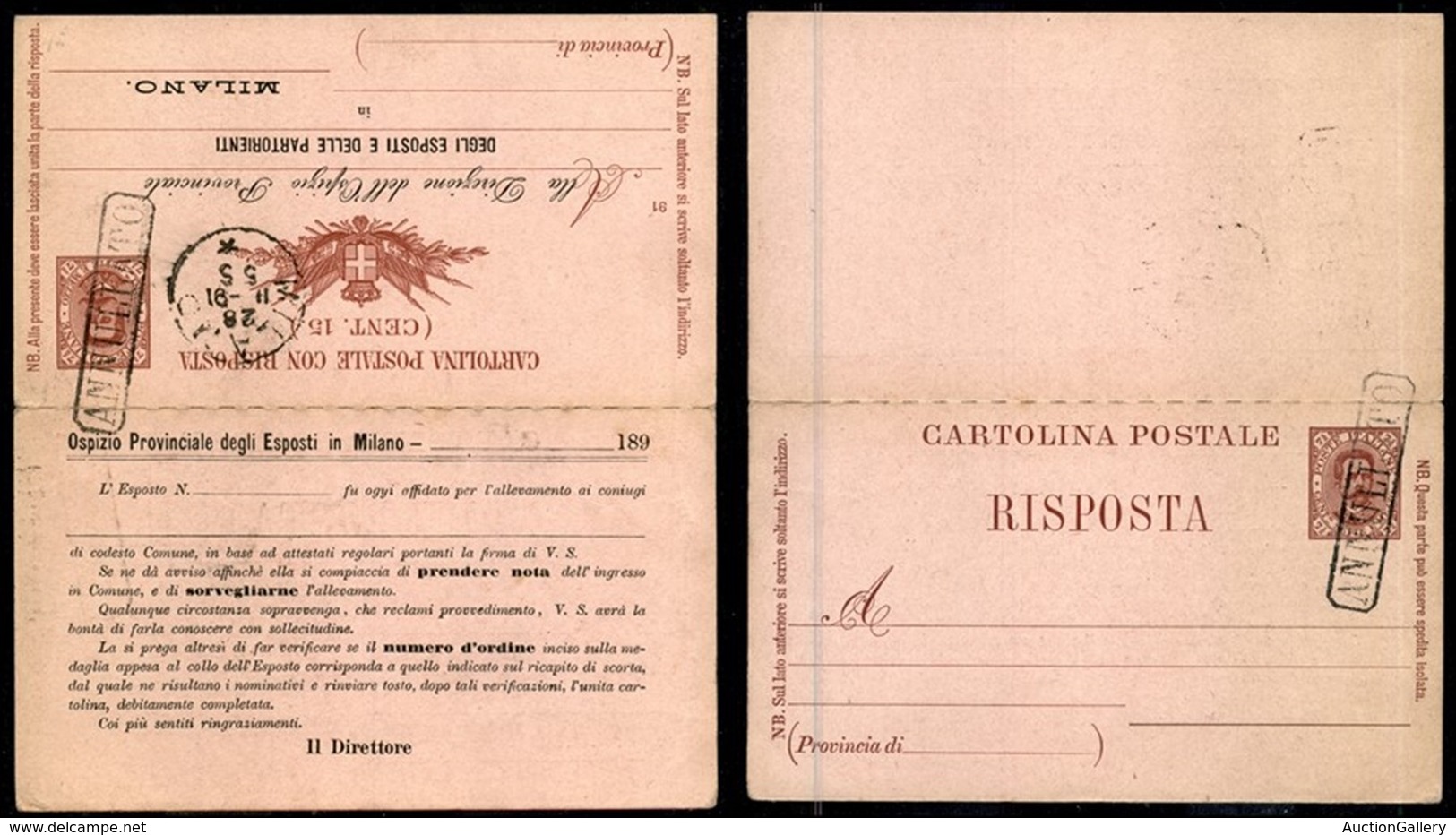 Regno - Interi - Annullato (ripetuto Sulla Parte Risposta) - Intero Postale Da 7 1/2 Cent (C19/91) Prestampato Al Retro  - Altri & Non Classificati