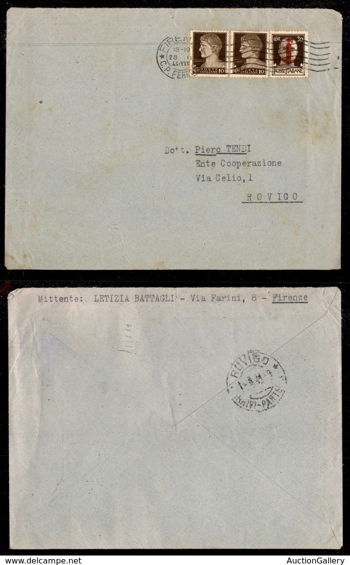 RSI - Provvisori - Posta Ordinaria - Firenze - 30 Cent (492/II) + Complementari (245 Coppia) Su Busta Per Rovigo Del 28. - Other & Unclassified