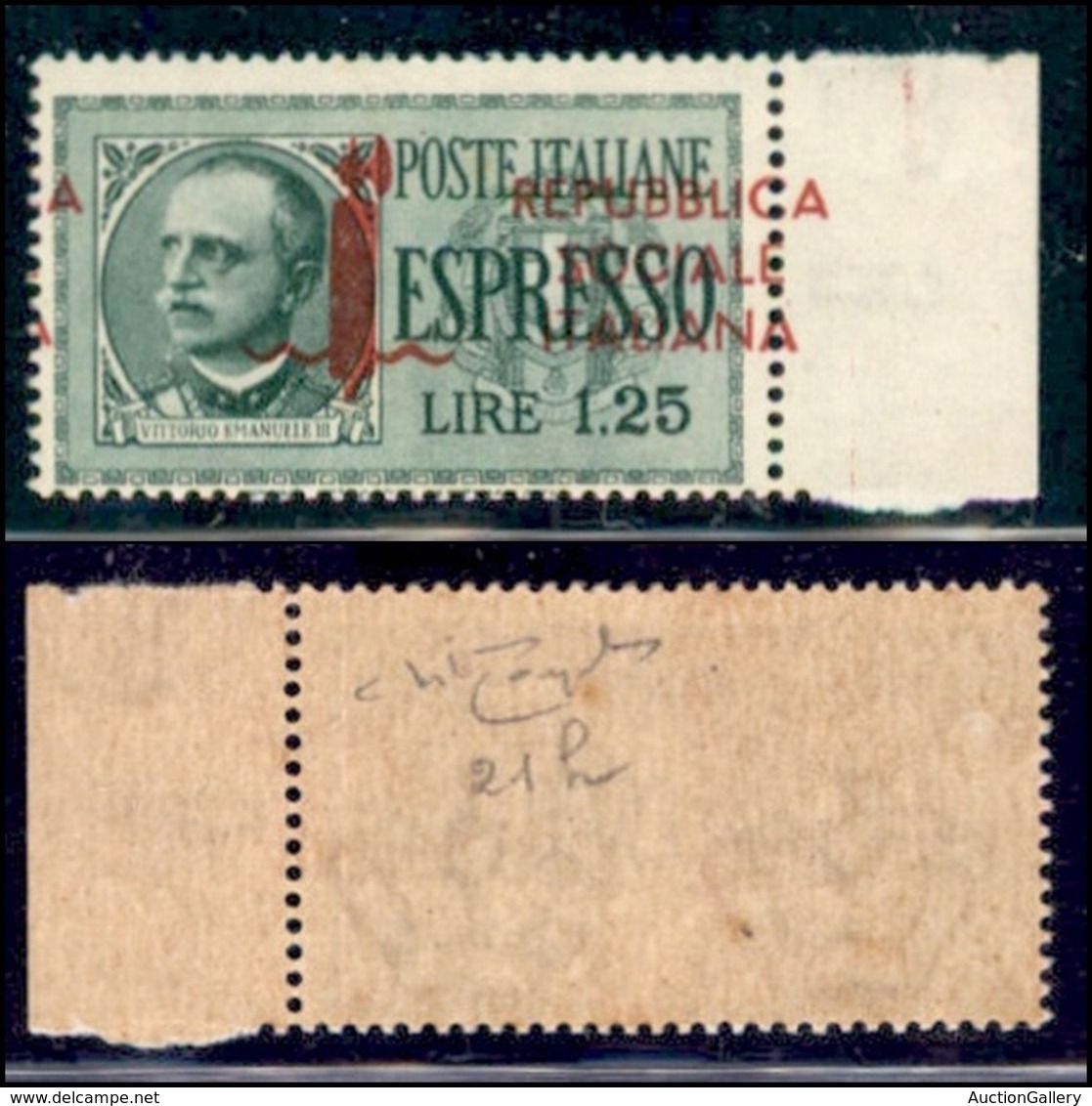 RSI - G.N.R. Verona - Espressi - 1944 - 1.25 Lire (21h) Bordo Di Foglio - Soprastampa Spostata A Cavallo (e A Margine) - - Altri & Non Classificati