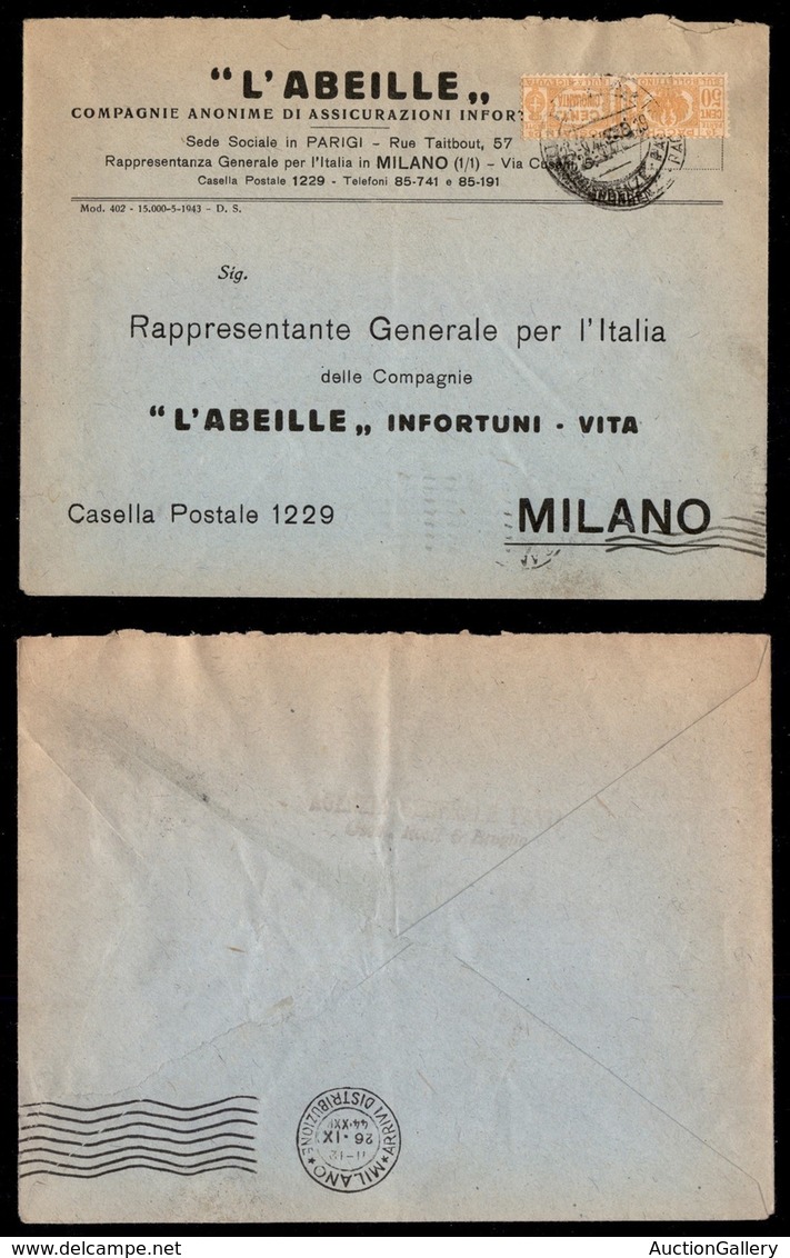 RSI - Pacchi Postali - 50 Cent (28 - Regno) Su Busta Per Citta - Milano 25.9.44 - Other & Unclassified