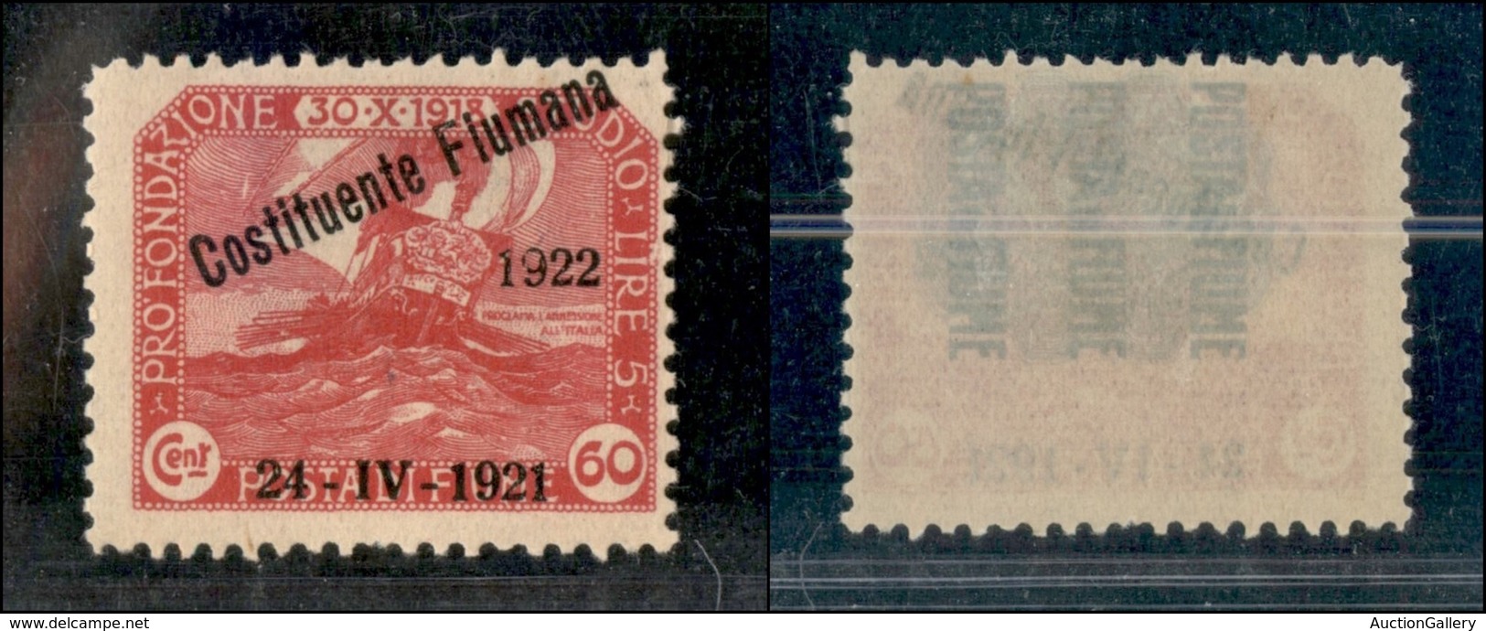 Occupazioni I Guerra Mondiale - Fiume - Posta Ordinaria - 1922 - 60 Cent Costituente (184 L) - Soprastampa In Alto - Gom - Altri & Non Classificati