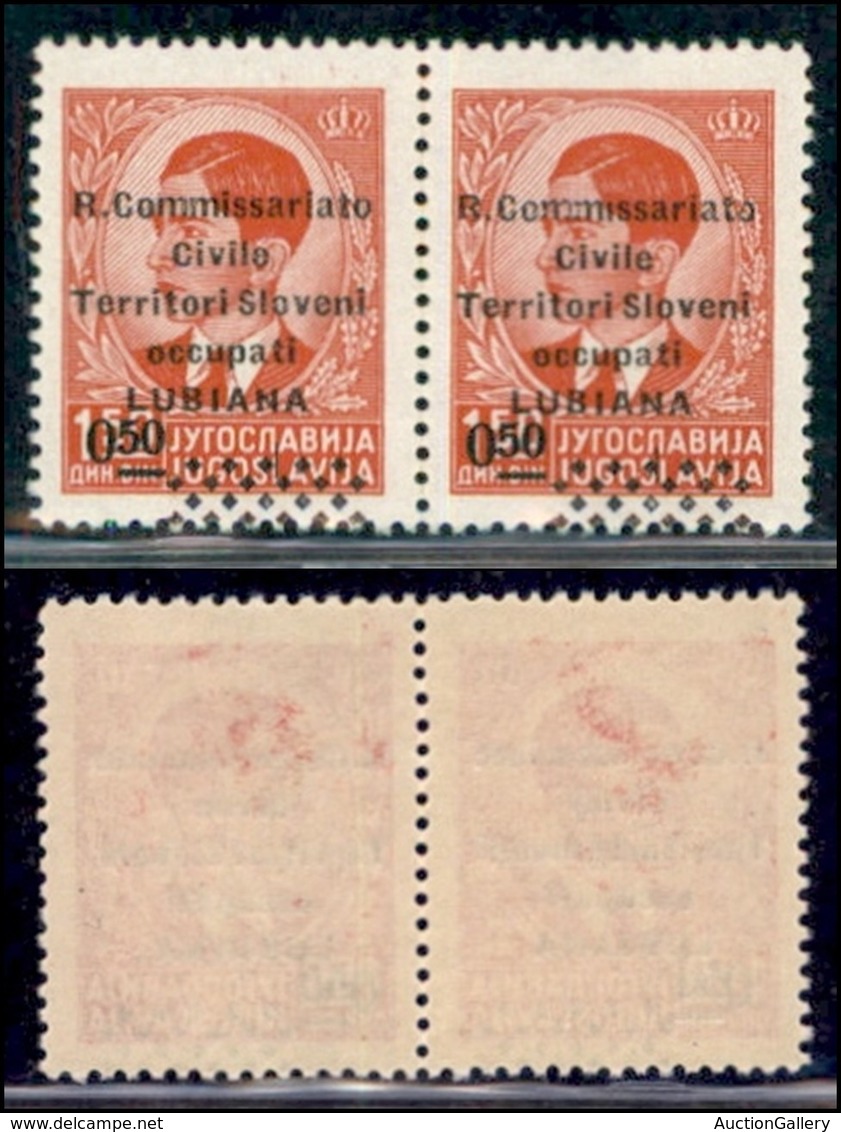 Occupazioni II Guerra Mondiale - Lubiana - Posta Ordinaria - 1941 - 50 Para Su 1.50 Din (39 Hd Varieta) - Coppia Con Sop - Other & Unclassified