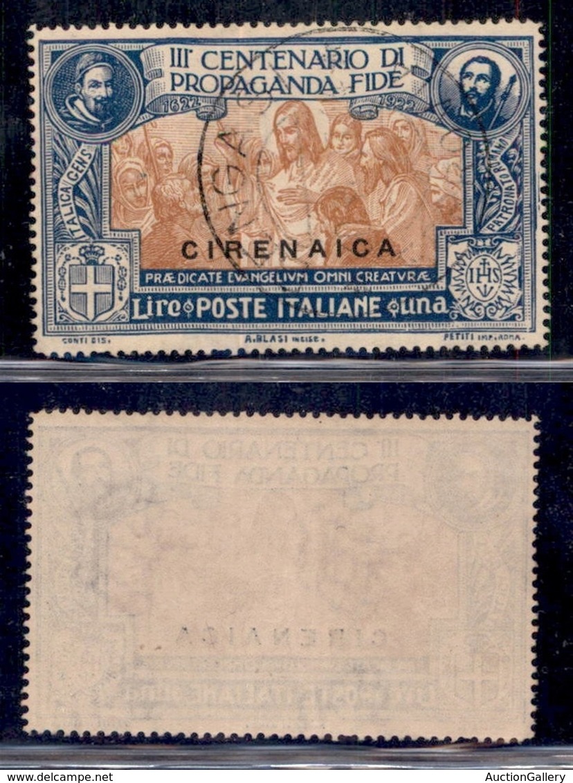 Colonie - Cirenaica - Posta Ordinaria - 1923 - 1 Lira Propaganda Fide (4) Usato (135) - Altri & Non Classificati