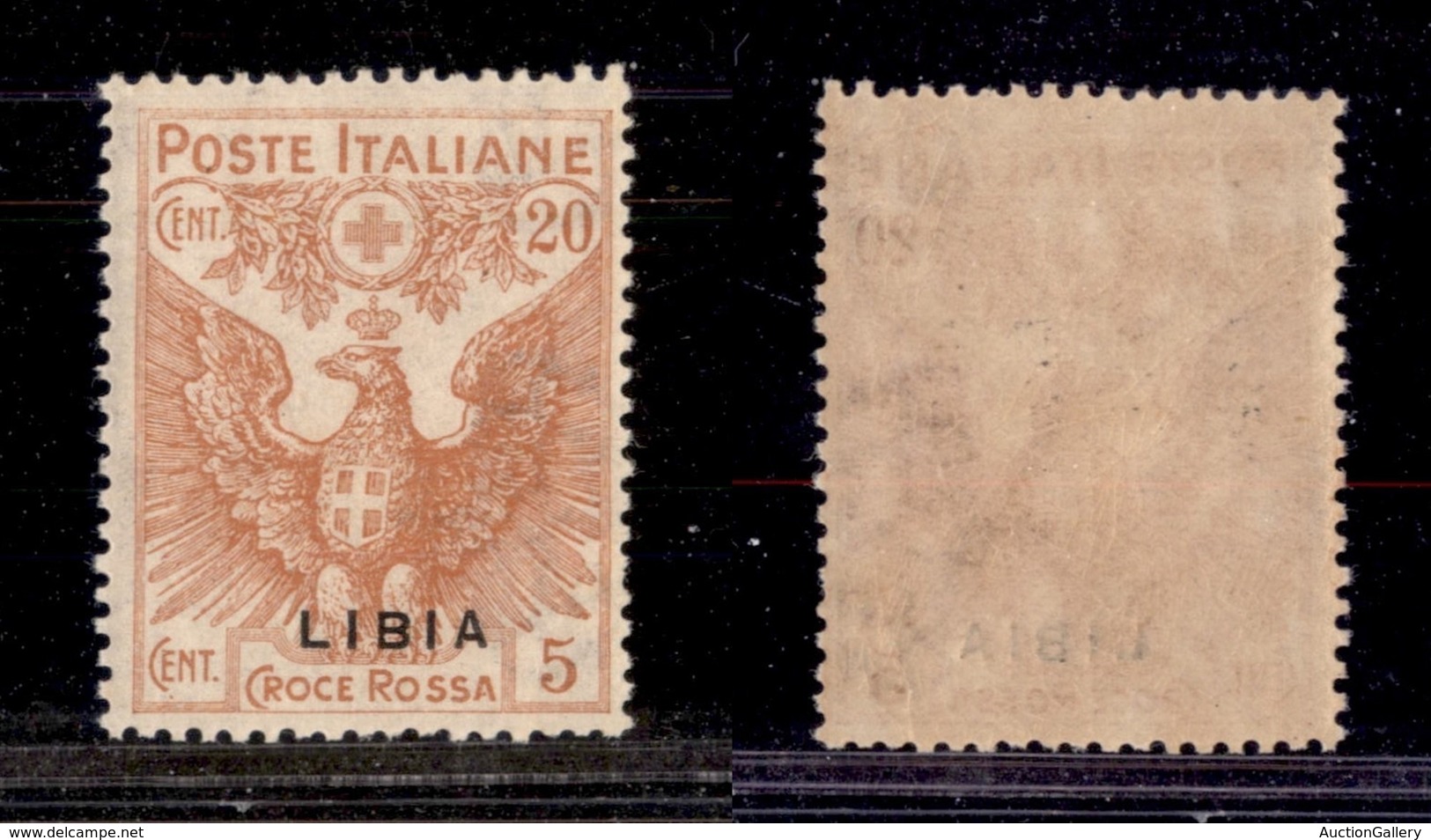 Colonie - Libia - Posta Ordinaria - 1916 - 20 Cent Croce Rossa (16 C) - Soprastampa In Basso - Gomma Integra (90) - Altri & Non Classificati