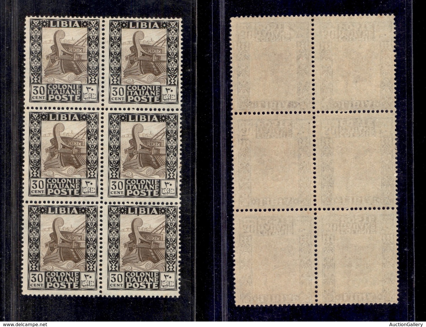 Colonie - Libia - Posta Ordinaria - 1924 - 30 Cent Pittorica (50 I) - Carta Azzurrata - Blocco Di 6 - Gomma Integra (100 - Otros & Sin Clasificación