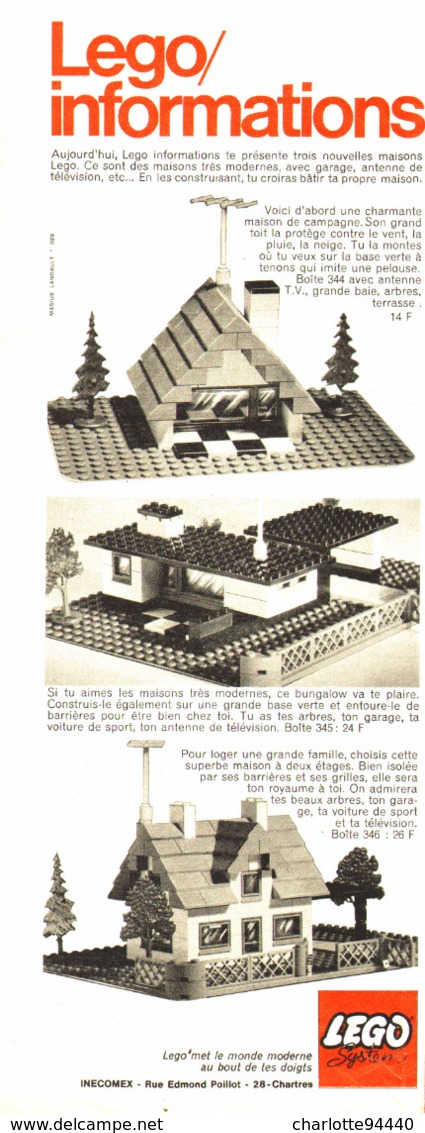PUB  " LES MAISONS TRES MODERNES   " " LEGO INFORMATION"   1969 - Ohne Zuordnung