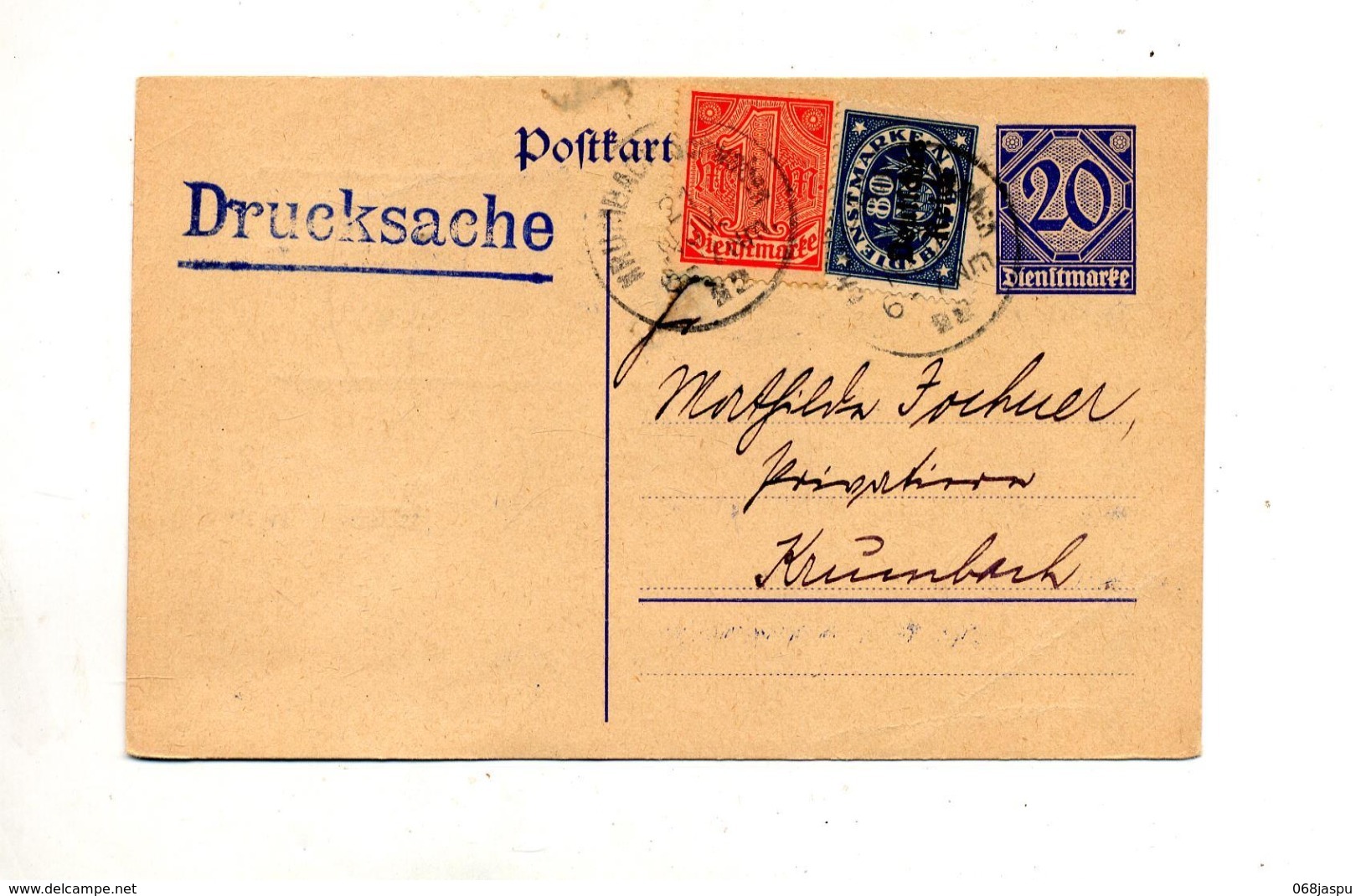 Carte Postale Chiffre Service + Timbre Cachet Krumbach - Altri & Non Classificati