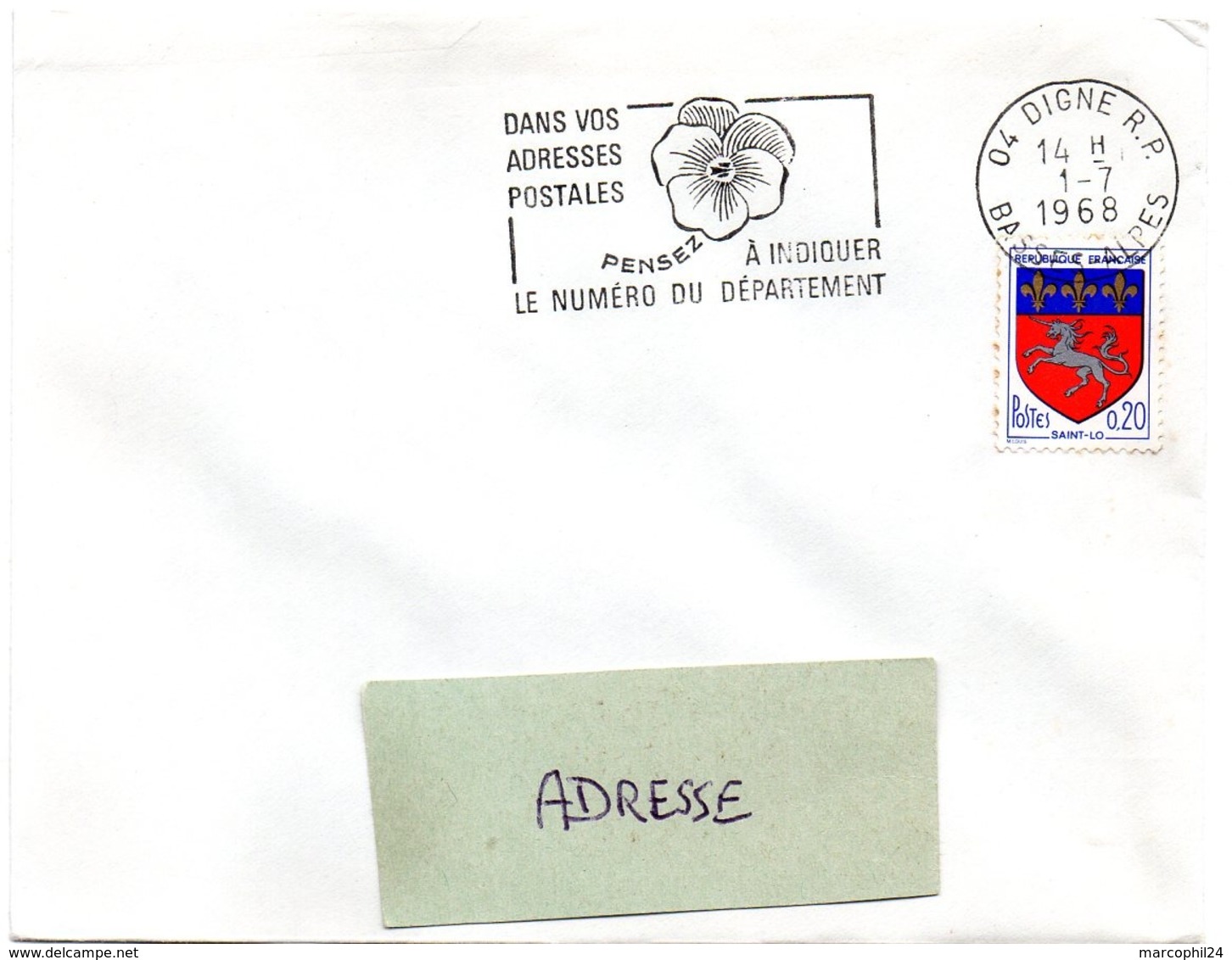 ALPES De HP - Dépt N° 04 = DIGNE RP 1968 = FLAMME SECAP Multiple ' PENSEZ à INDIQUER NUMERO DEPARTEMENT - Postleitzahl