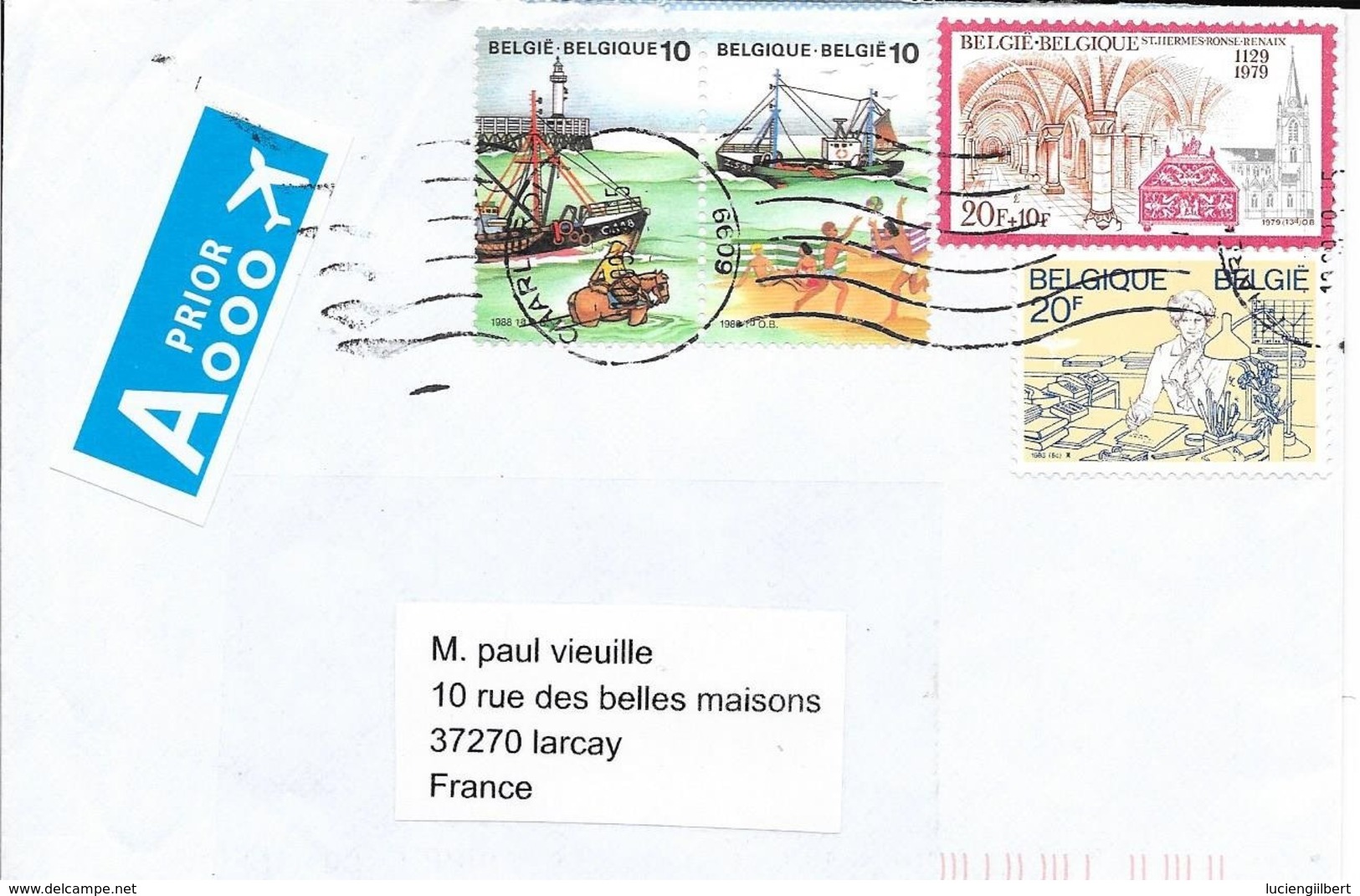 BELGIQUE   -   CHARLEROI   -  LETTRE PAR AVION   - 1988  -  POUR LA FRANCE   ARRIVEE A LARCAY FRANCE - Briefe U. Dokumente