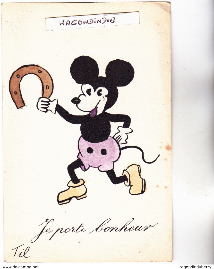 CPA - MICKEY Avec Un FER à CHEVAL à La Main - Légende "Je Porte Bonheur"  Carte Signée De TIL Illustrateur - 1950 Env - Other & Unclassified