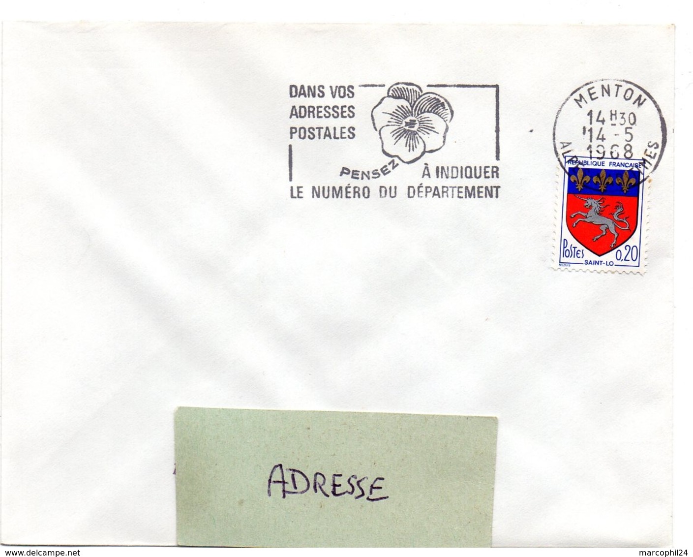 ALPES Mmes - Dépt N° 06 = MENTON 1968 = FLAMME SECAP Multiple ' PENSEZ à INDIQUER NUMERO DEPARTEMENT - Postleitzahl