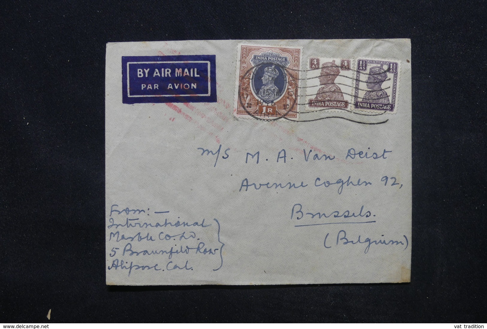 INDE - Enveloppe Pour La Belgique En 1946, Affranchissement Plaisant - L 45373 - 1936-47 Roi Georges VI