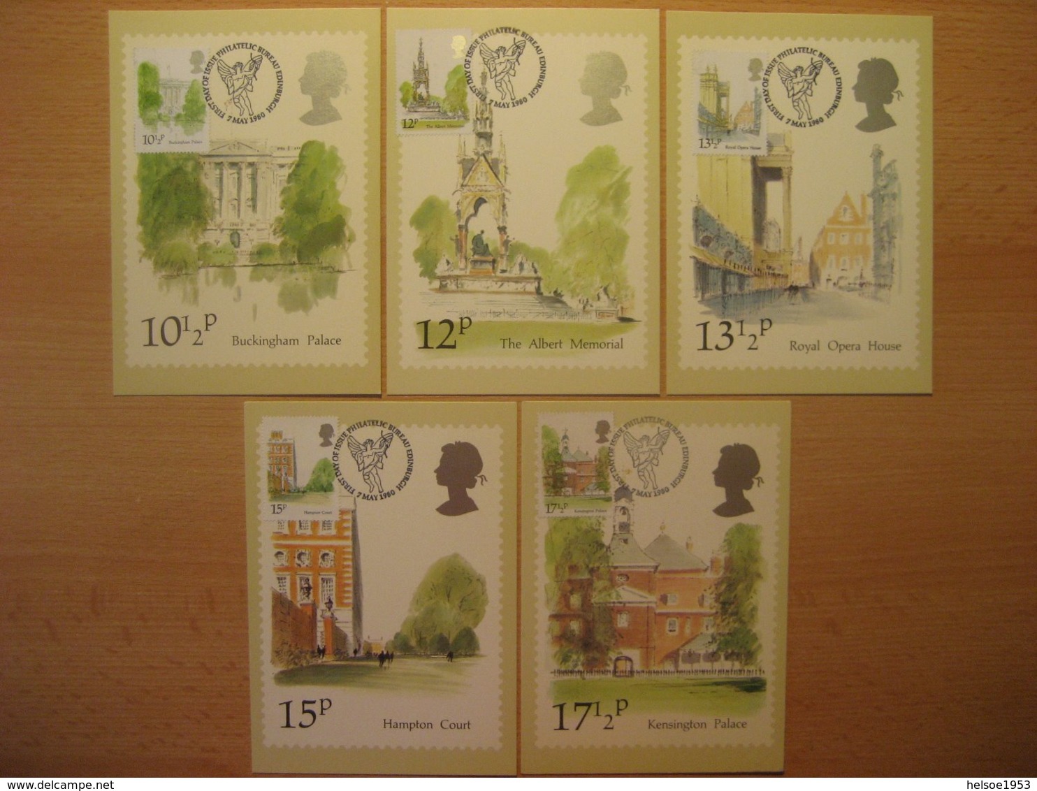 Grossbritannien- Landmarks - Kensington Palace, Hampton Court, Royal Opera House, The Albert Memorial, Buckingham Palace - PHQ Cards