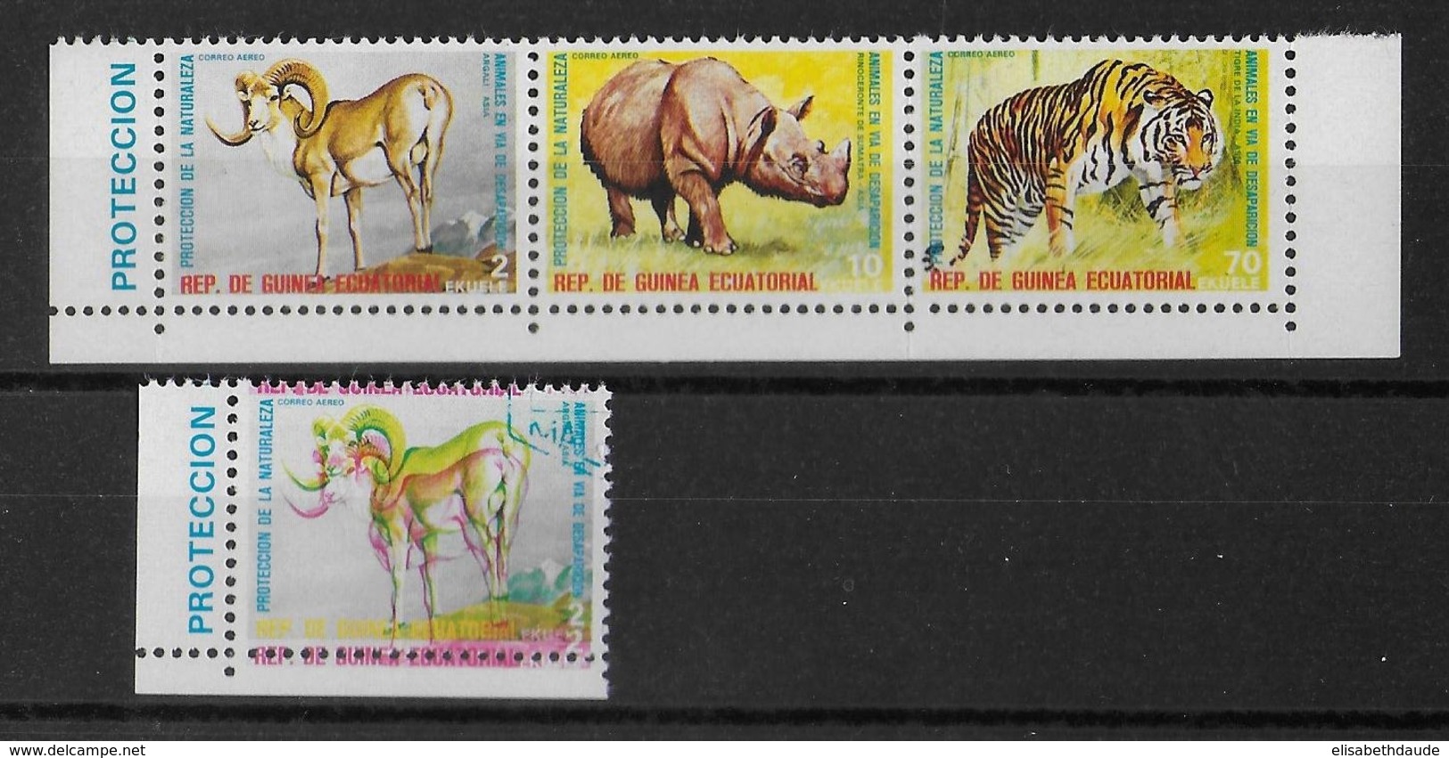 1974 - GUINEE EQUATORIALE - SPECTACULAIRE VARIETE DECALAGE De COULEUR !  ANIMAUX - PROTECTION DE LA NATURE - RARE ! - Equatorial Guinea