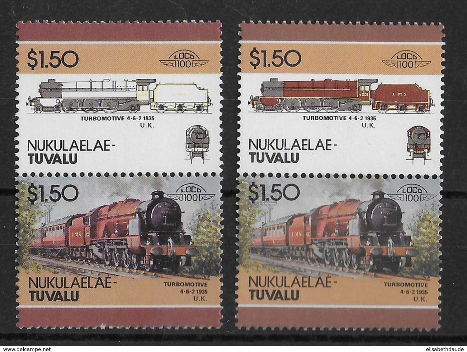 NUKULAELAE-TUVALU - LOCOMOTIVE ! SPECTACULAIRE VARIETE "COULEUR BRUN ABSENTE SUR TIMBRE DU HAUT ! SCOTT N° 20 ** MNH - Tuvalu