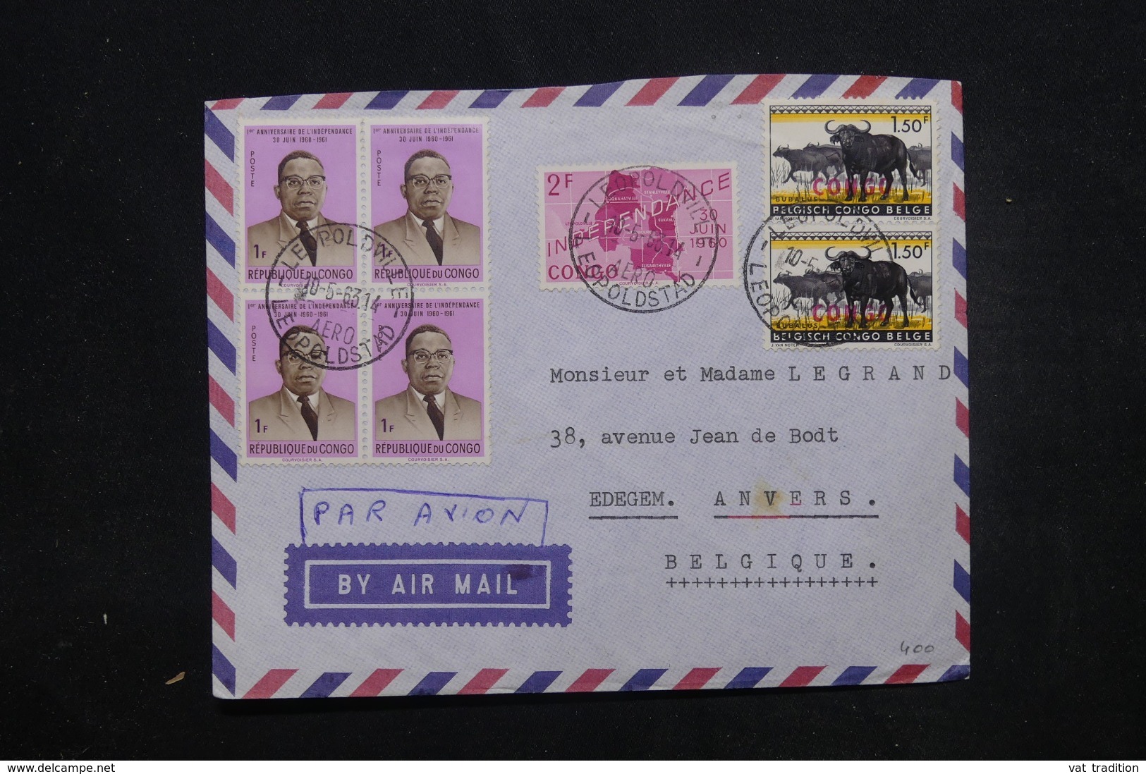 CONGO - Enveloppe De Léopoldville Pour Anvers En 1963, Affranchissement Plaisant Dont Surchargés - L 45390 - Other & Unclassified