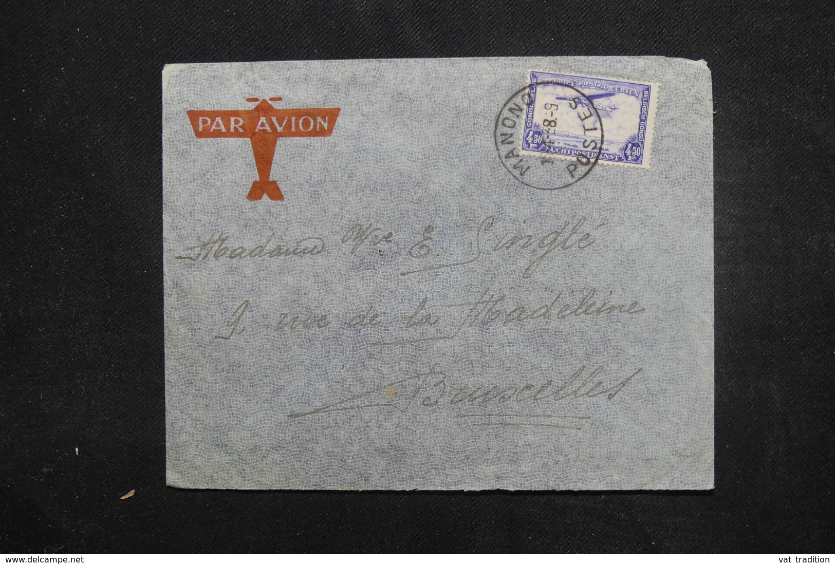 CONGO BELGE - Enveloppe De Manono Pour Bruxelles En 1938 Par Avion, Affranchissement Plaisant - L 45392 - Briefe U. Dokumente