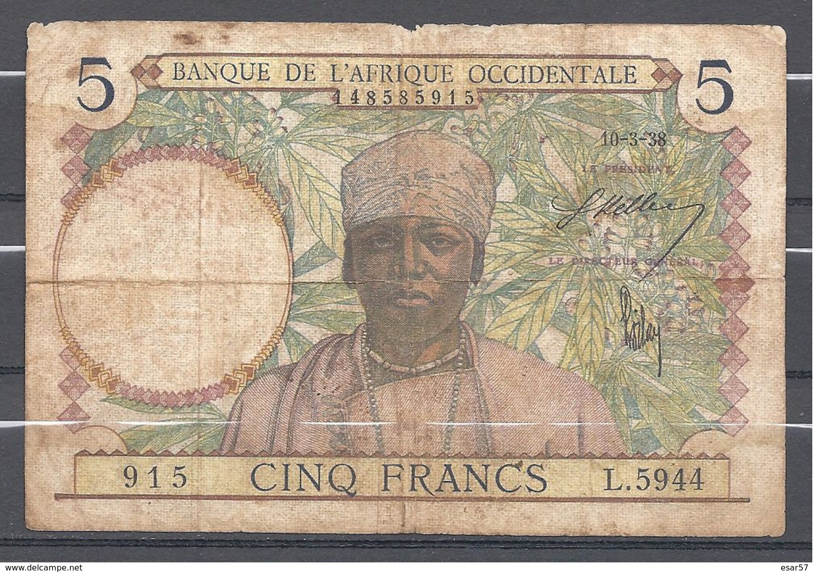 AFRIQUE OCCIDENTALE 5 FRANCS 10 3 1938 - Altri – Africa