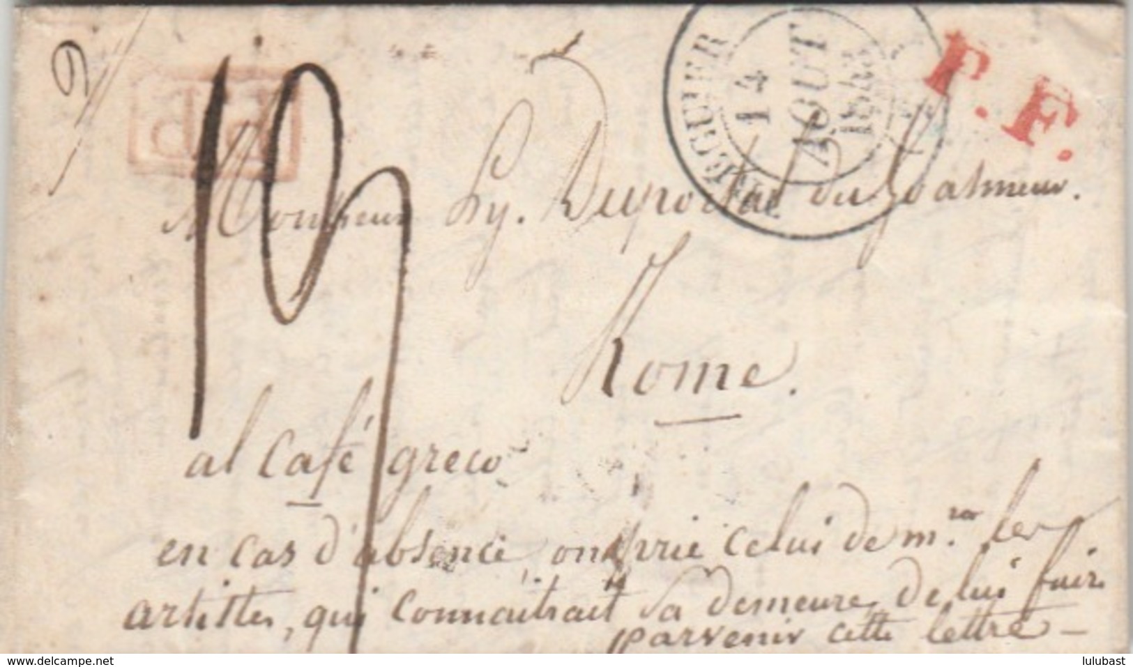 TREGUIER ( 21) : T. 14 + P.P. + Taxe Man. 19d. + P.F. - Lettre Pour Un Artiste Peintre Au Café Greco à Rome. - 1801-1848: Précurseurs XIX