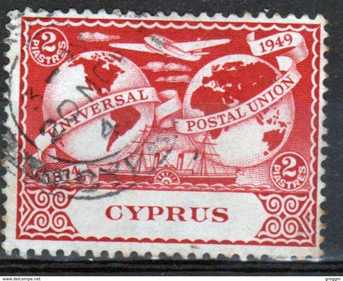 Cyprus Single 1949 Two Piastre Stamp From 75th Anniversary Of UPU Set. - Chipre (...-1960)