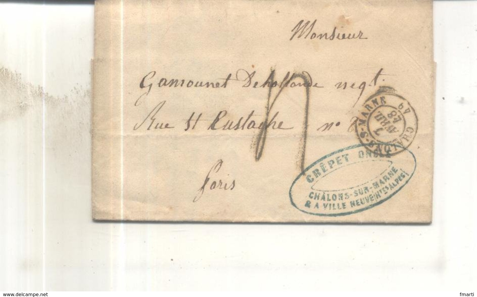 Lettre De 1848 De Chalon Sur Marne Vers Paris - 1801-1848: Precursors XIX