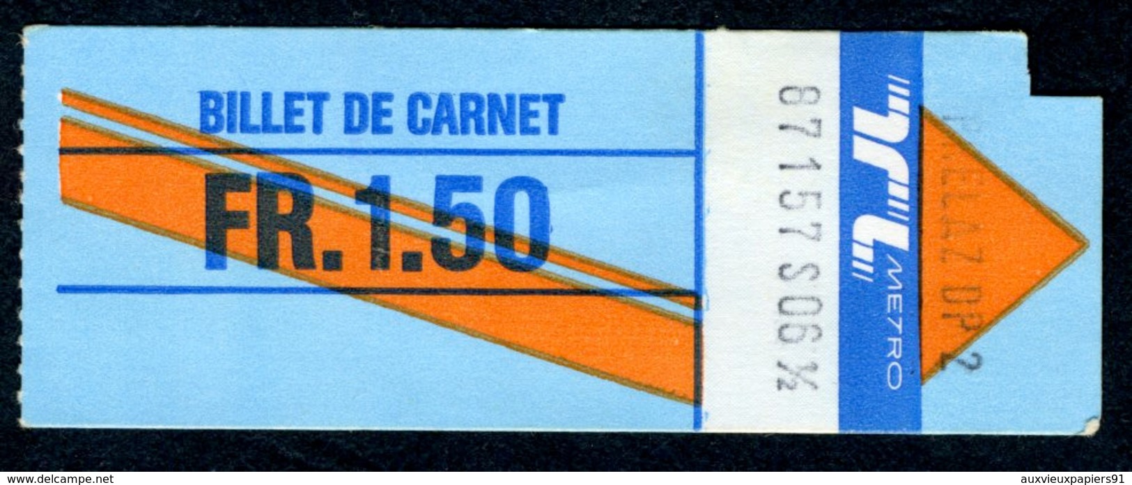 Ticket - Billet Ou Titre De Transport Métro-Bus - LAUSANNE - TL - 1,50 Fr - Billet De Carnet - Europa