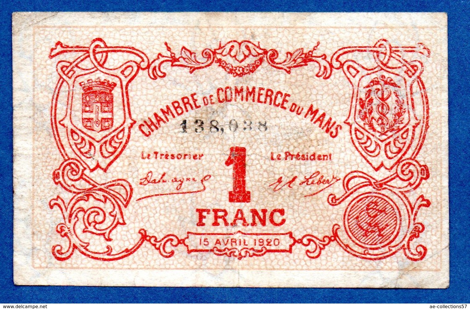 Le Mans     -  1 Franc    -- état TB - Chambre De Commerce