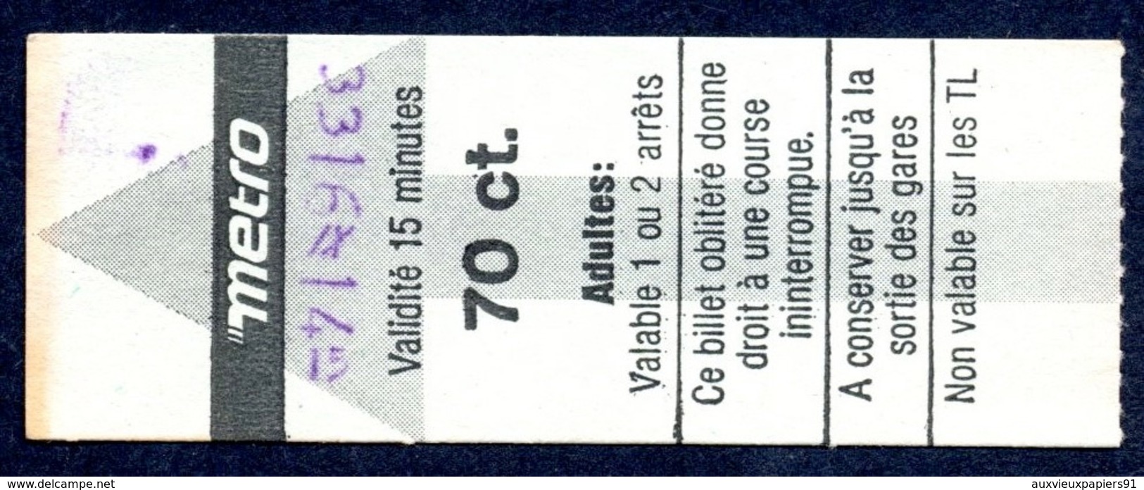 Ticket - Billet Ou Titre De Transport Métro - LAUSANNE - 70 Ct. - Codification - Europa