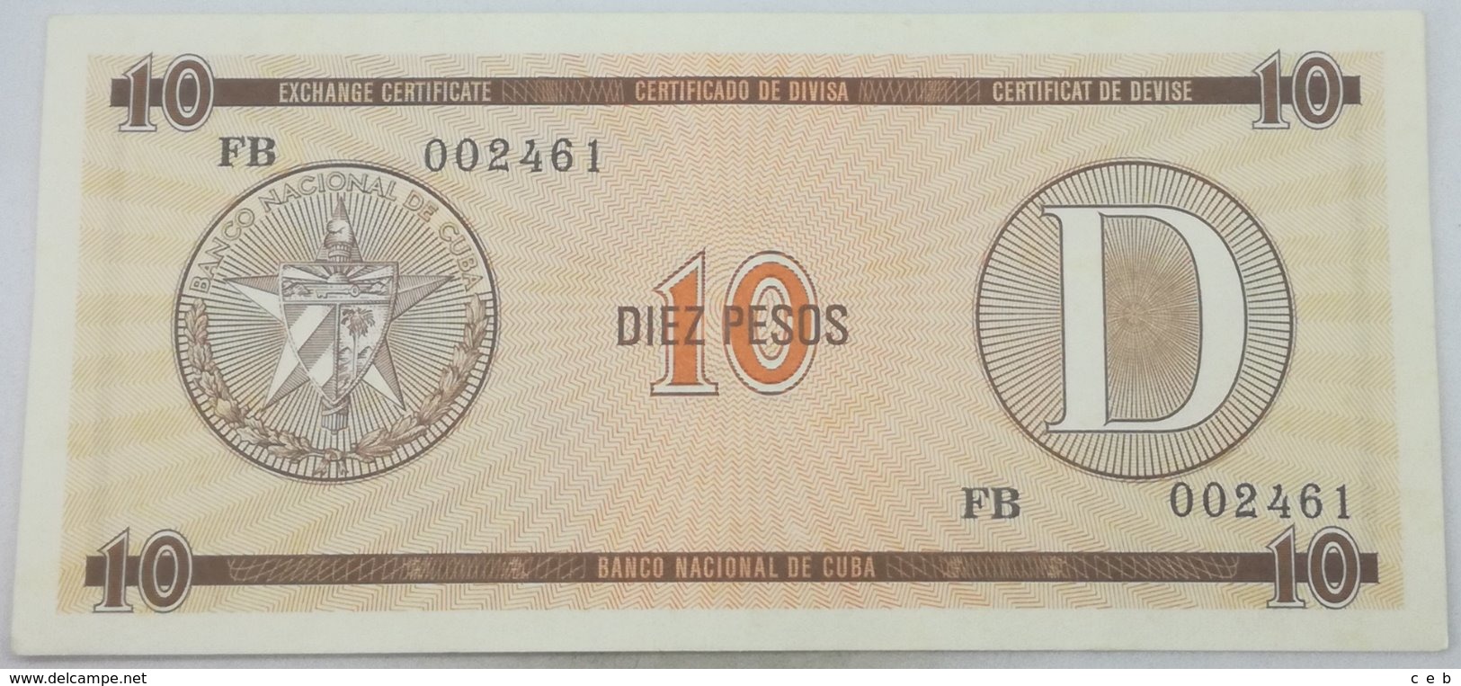 Billete Cuba. 10 Pesos. Serie D. 1985. Certificado De Divisa. Banco Nacional De Cuba. EBC. Excelente Buena Conservación. - Cuba